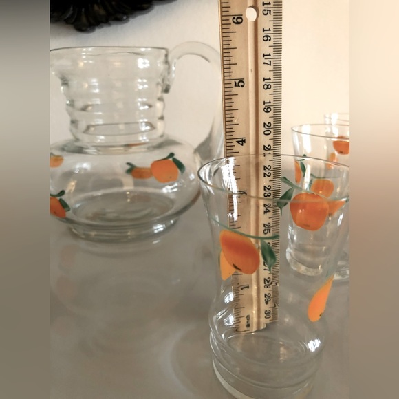 ANCHOR HOCKING Vintage Orange Juice Pitcher and 6 glasses. - Picture 3 of 8